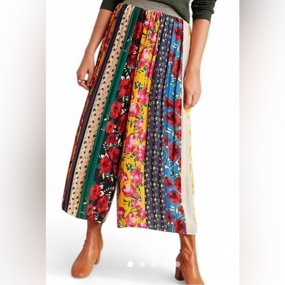 Anthropologie Pleated Palazzo Pants - Multicolored Floral Pattern